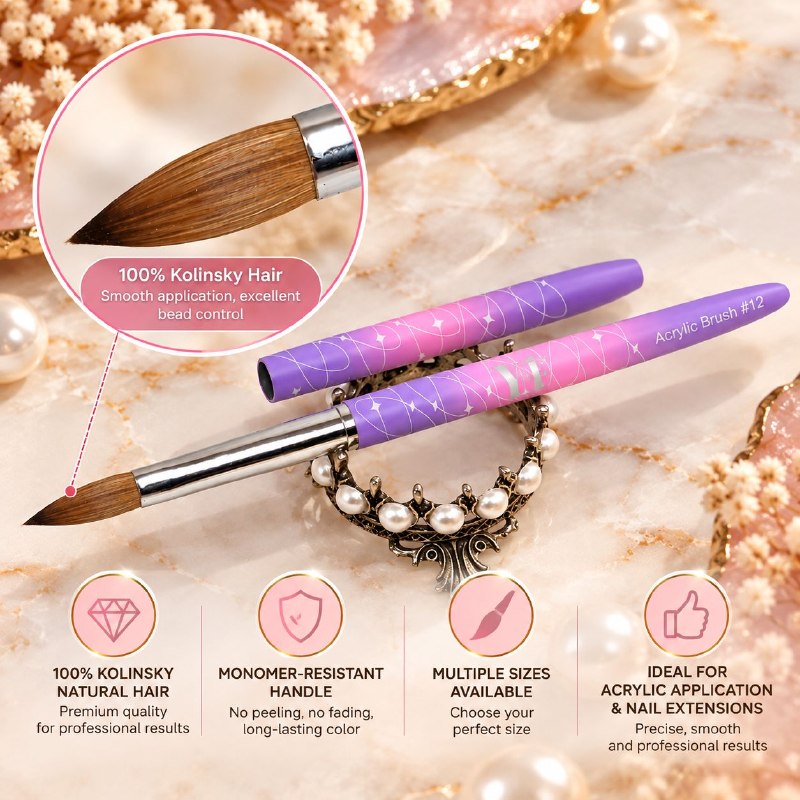100% Kolinsky Acrylic Nail Brush – Professional Acrylic Brush for Acrylic Application & Nail Extensions, Monomer-Resistant Handle, Multiple Sizes Available03:09 PM
