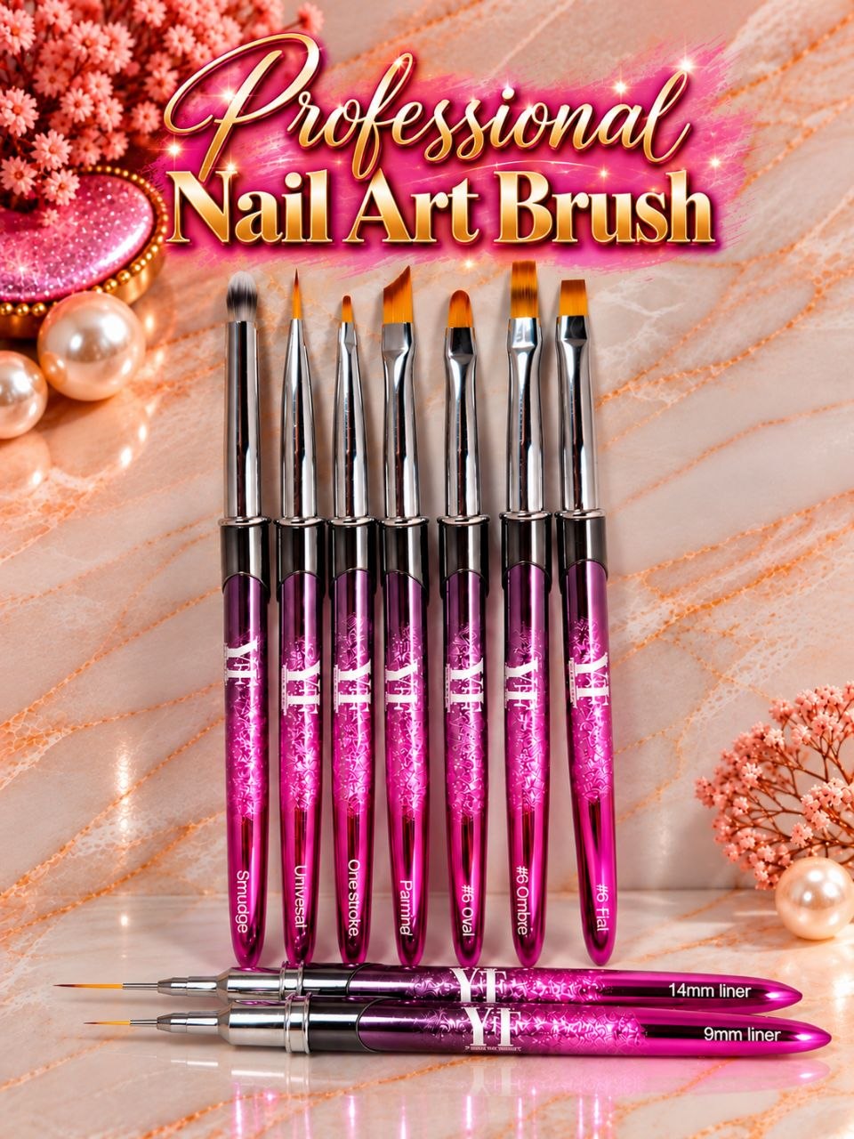 Professional Nail Art Brushes – 9-Piece Set or Individual Brushes | Gel Painting, Ombre, Fine Liner & Nail Design Tools