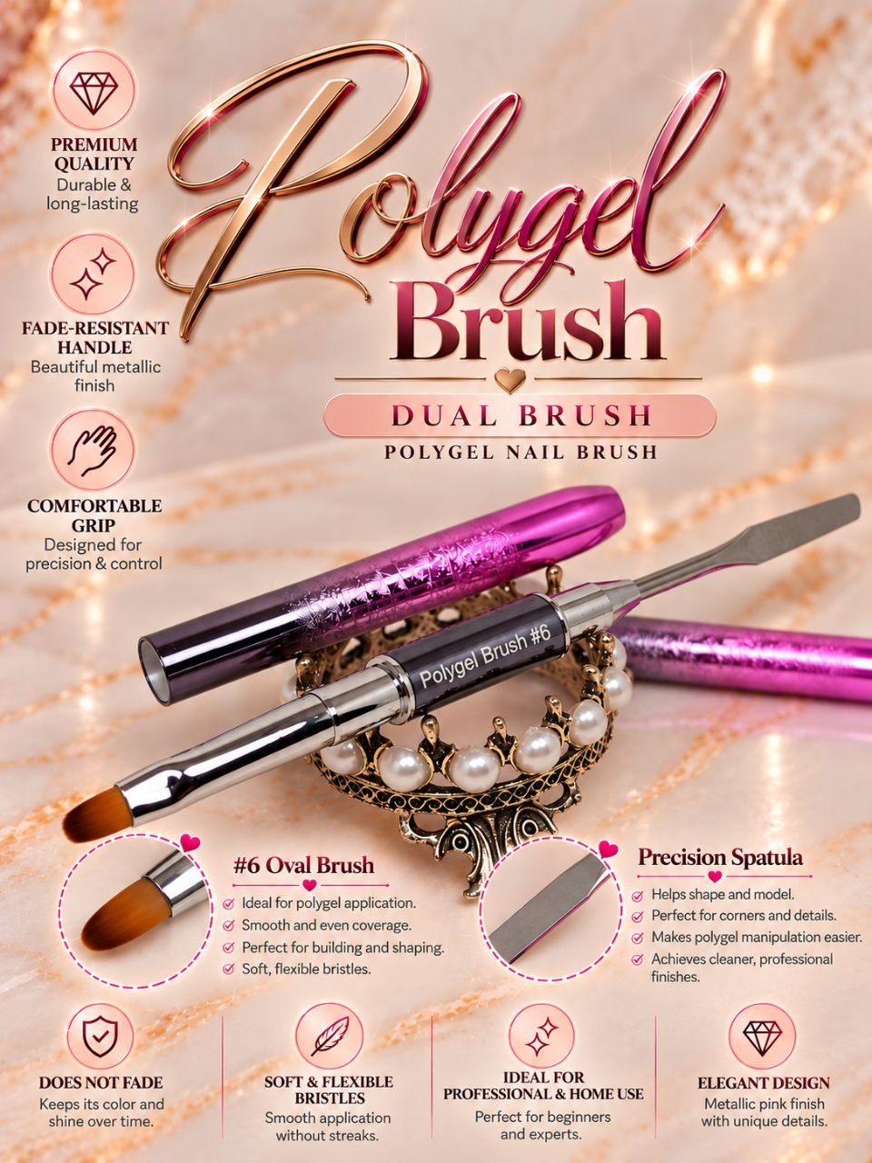 Professional Dual-Ended Polygel Brush – Oval Gel Nail Brush & Precision Spatula | Nail Extension & Sculpting Tool